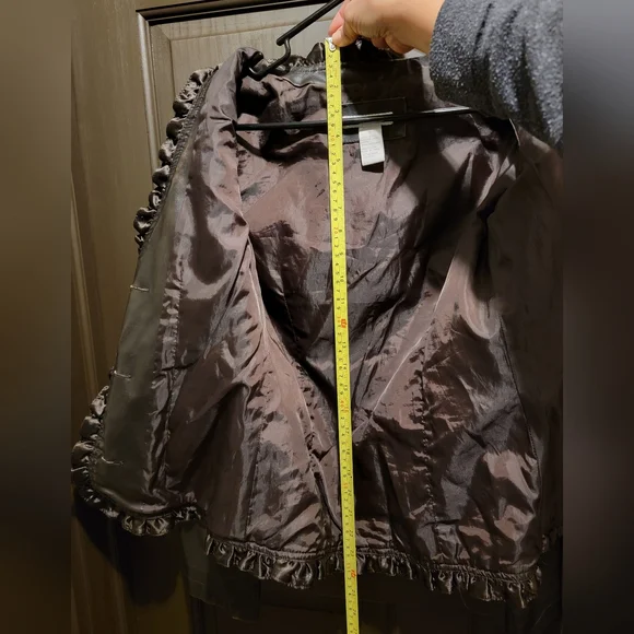 Small, Brown FAUX leather, Charlotte Russe, frilly light jacket - Picture 3 of 3